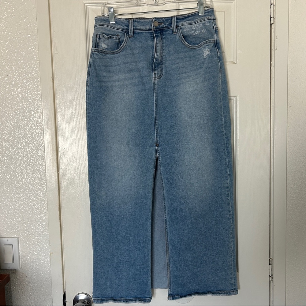 Vervet blue denim midi skirt with slit